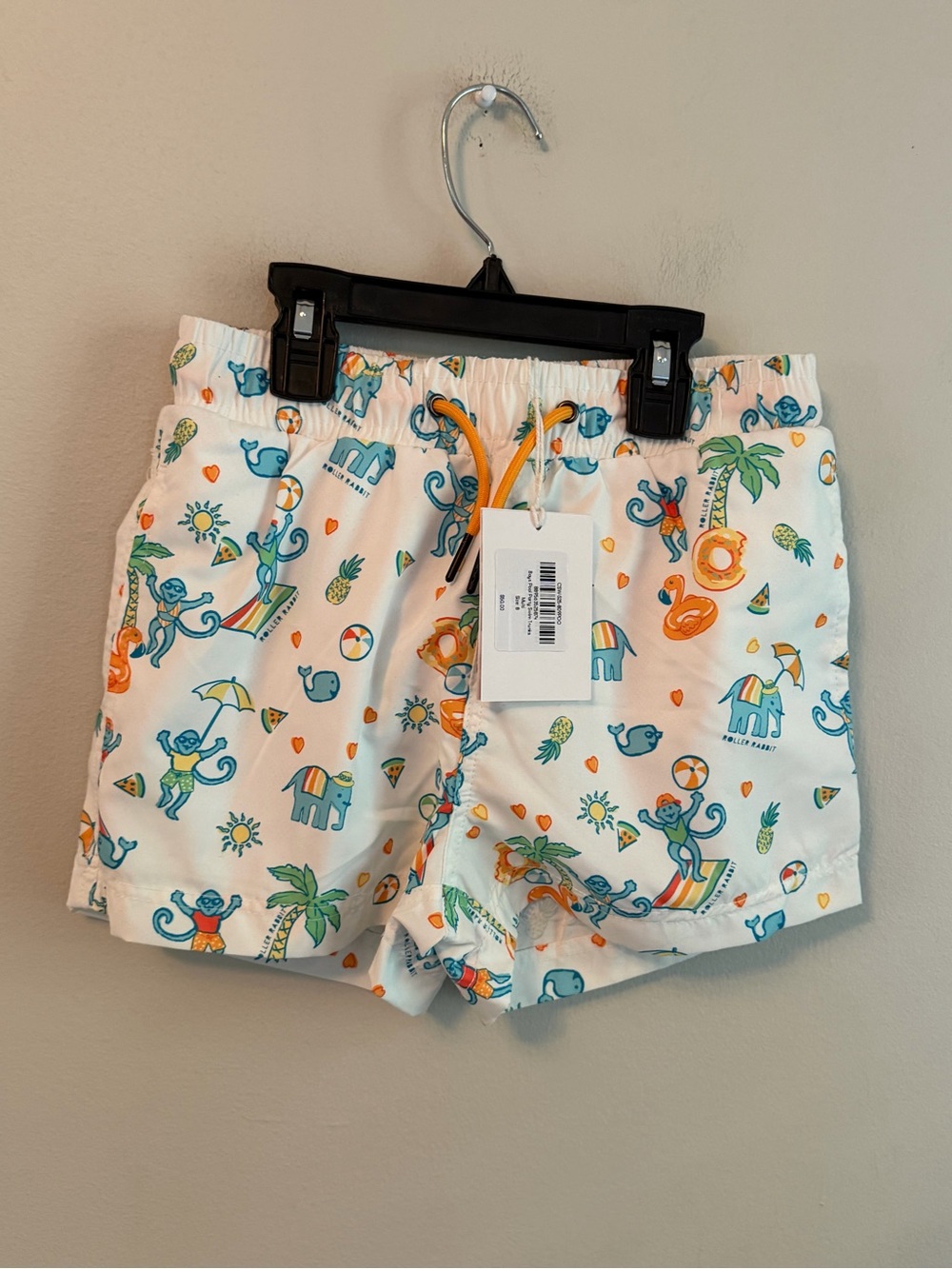 Roller Rabbit White Swim Shorts with Colorful Tropical Monkey Print